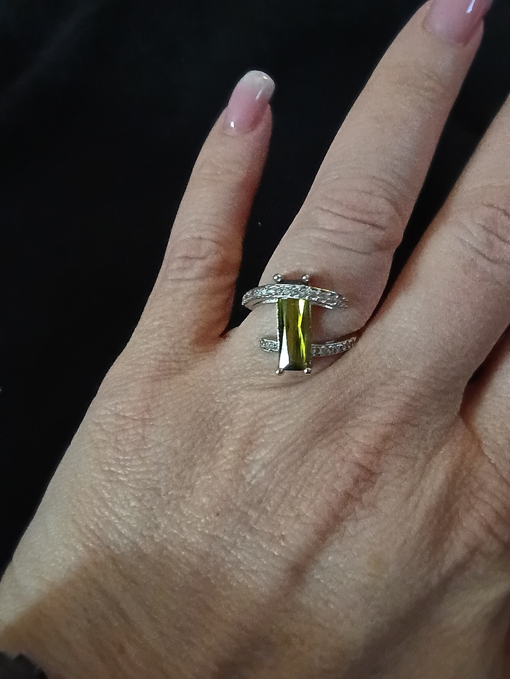 Silver Green Baguette Gemstone Ring